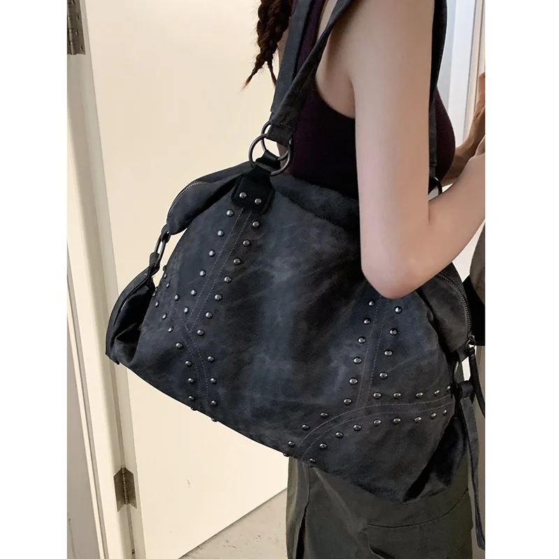 Retro Minimalist Large Capacity Tote Bag Trendy Wasteland Style Women Bag Wear Resistant Durable Versatile Single Shoulder Bag