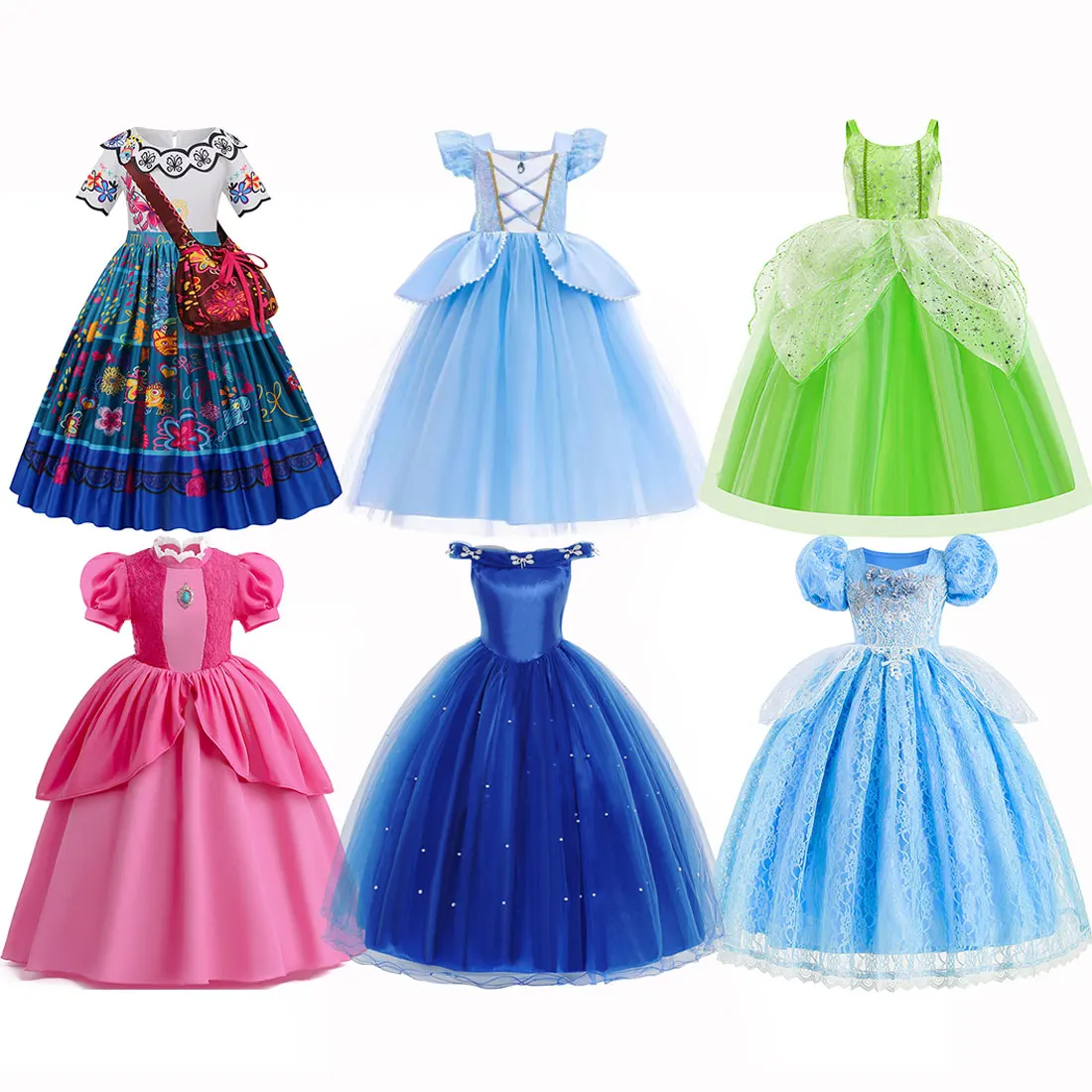 

Disney Dress for Girls Princess Dress Cosplay Princess Elsa Cinderella Peach Costume Kid Birthday Party Halloween Carnival Dress