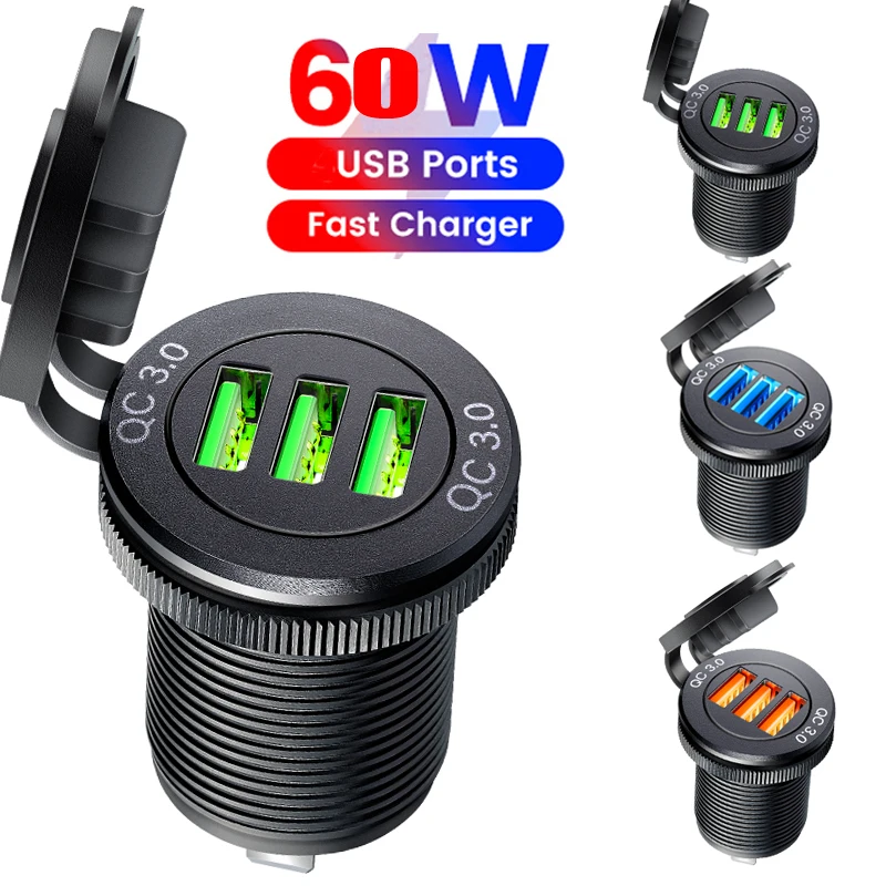 Tomada automotiva 12v USB 3.0 Car Charger usb 12v car power socket for  12V 24V Truck Motorcycle RV Marine