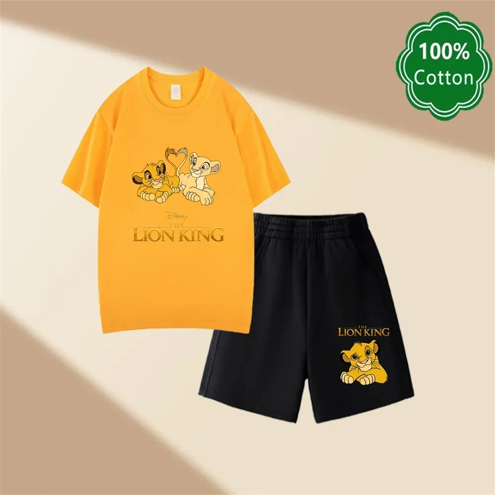 

2025 Lion King Cartoon Children's Cotton T-shirt+Shorts 2-piece Summer Leisure Set Children's Boys and Girls' Fashion Set