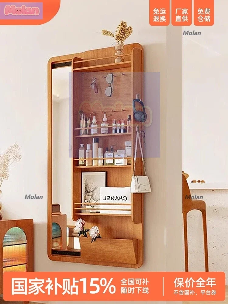 

Зеркало из цельного дерева, невидимое настенное стеллаж для хранения в спальне, многофункциональное подвесное зеркало для макияжа