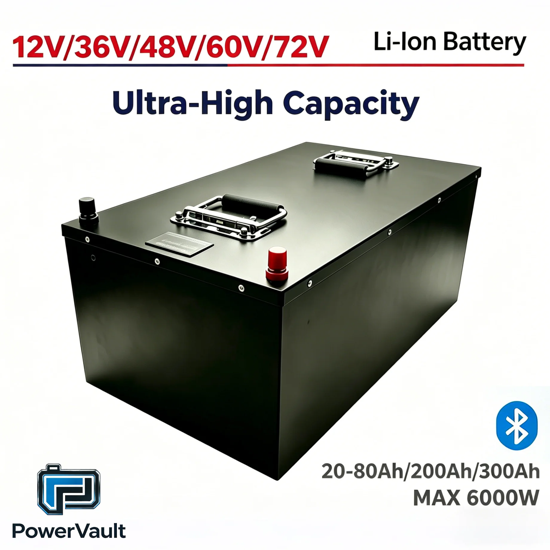 12V 36V 48V 60V 72V Ultra-High Capacity 50-80Ah 100Ah 200Ah 6000W Li-Ion Battery Golf Cart Solar Tricycle Built-in BMS & Charger