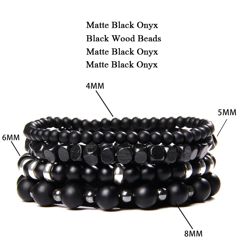 Männer Stein Armband Set Multi-schicht Schwarz Vulkanischen Holz Perlen Elastische Armband Viking Homme Pulsera Hombre Hip-Hop Punk schmuck