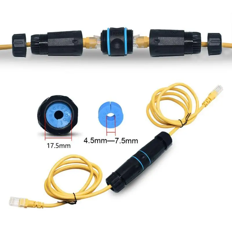 AT6/CAT6A/CAT7 RJ45 Waterproof Connector RJ45 Ethernet/Network Connector, Straight-through Outdoor Broadband