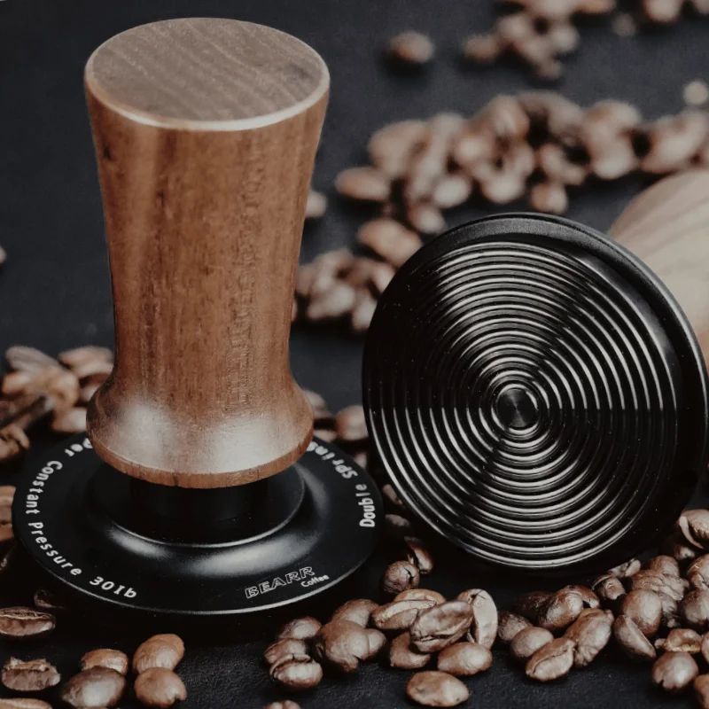 BEARR Coffee Tamper Double Spring Coffee Powder Walnut Handle Constant Pressure SpringCoffeeTamper 51/53/53.7/58.35 Barista Tool