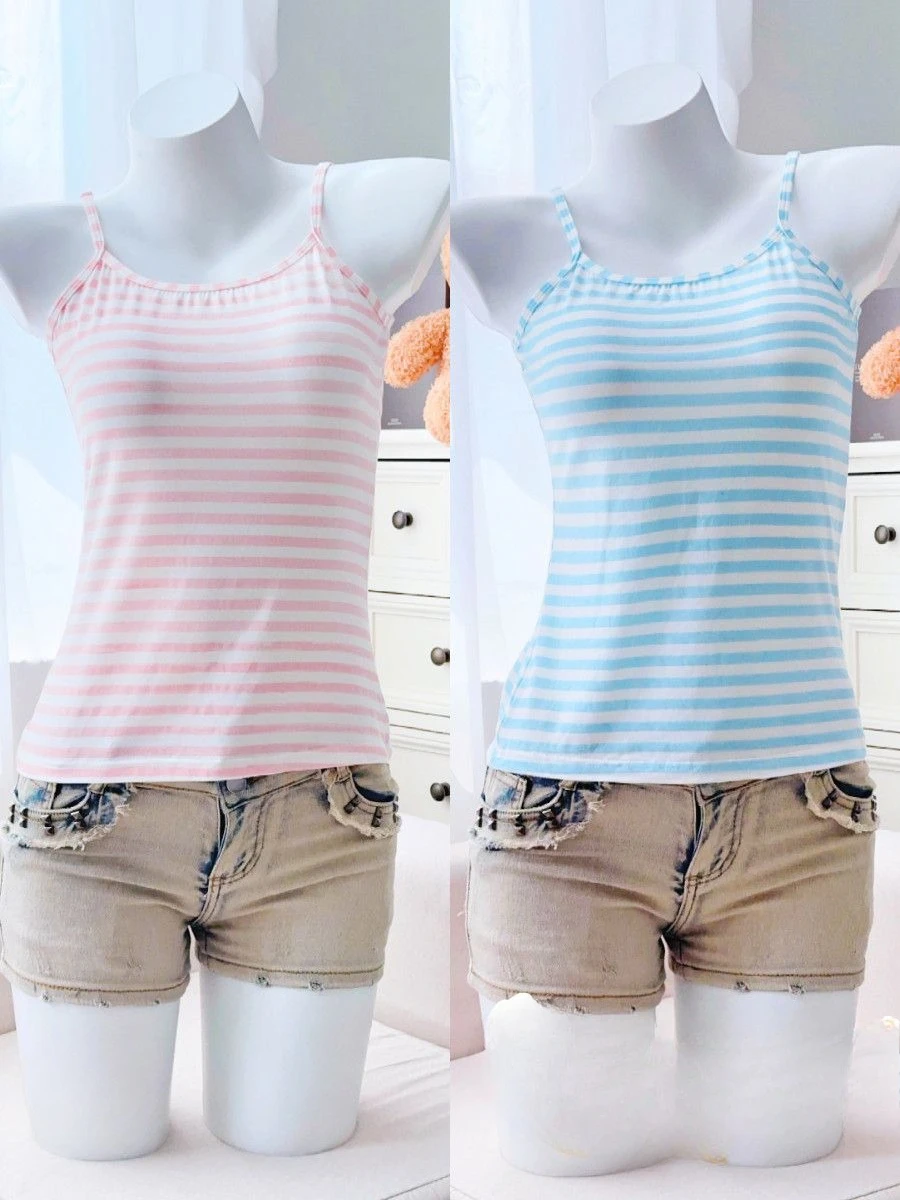 Y2K Harajuku Sweet Striped Cami Tops Women Fairy Grunge Cute Japanese Lolita Adjustable Spaghetti Strap Daily Chic Vest