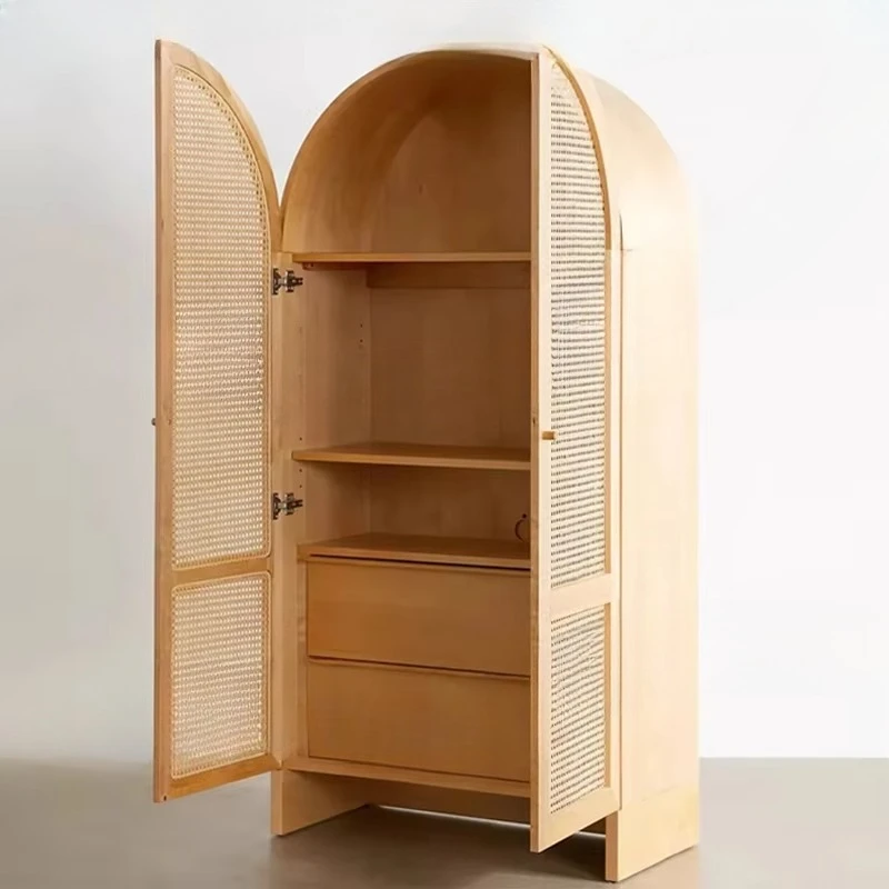 خزانة كتب مقوسة من الخشب الصلب الأمريكي، وخزانة زخرفية من الروطان القديم، وخزانة غرفة المعيشة #2
