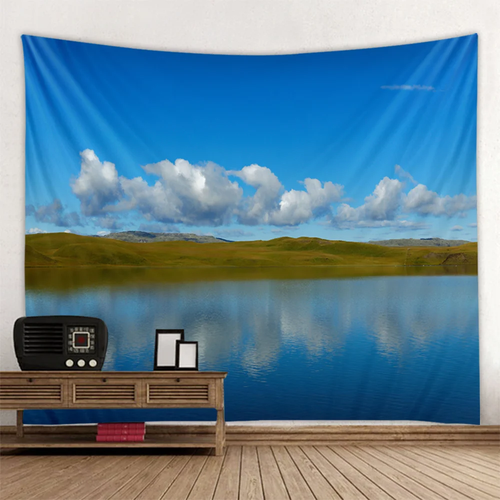 Natural Landscape Tapestry Wall Hanging Bohemian Style Mural Home Art Decoration Forest Sea View for Living Room Background