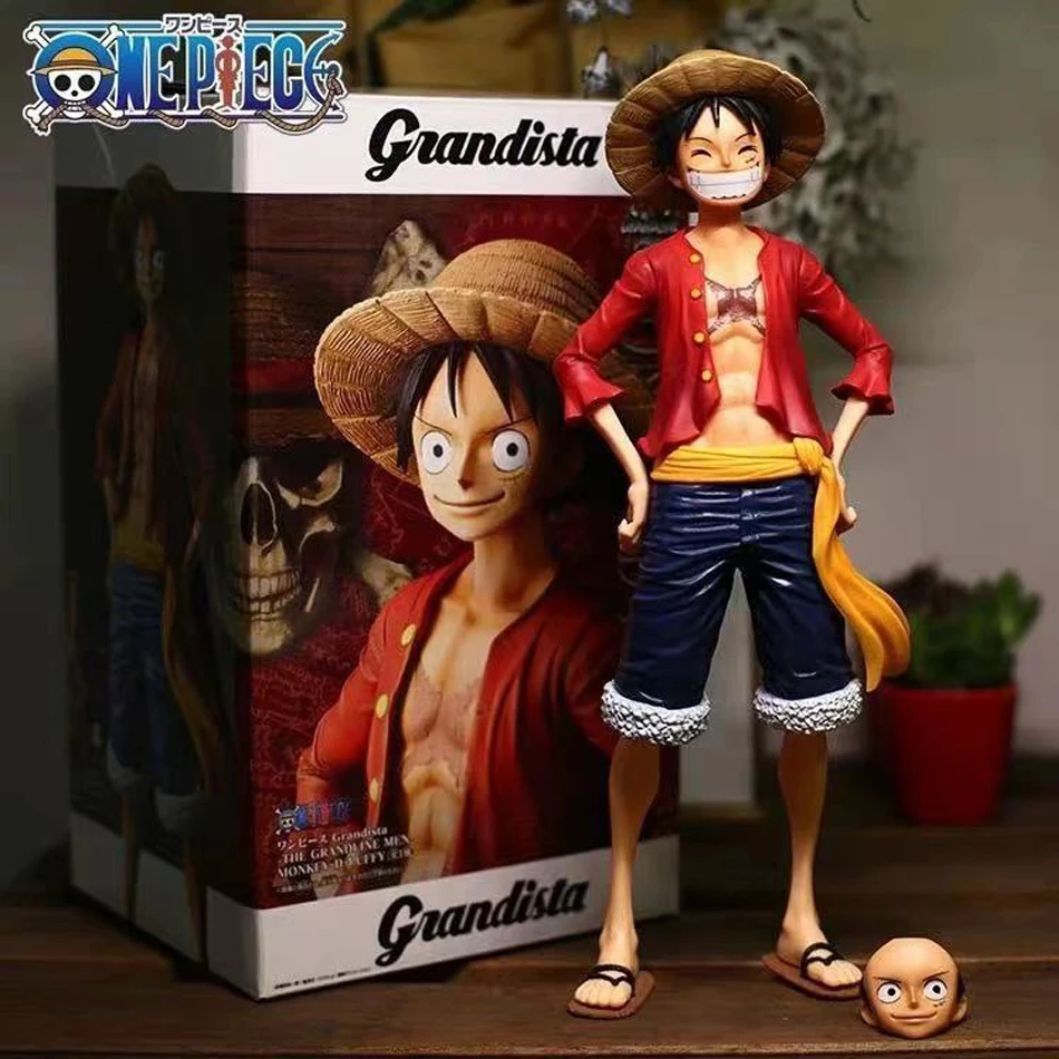 

Hot 28cm One Piece Anime Figure Confident Smiley Luffy Three Form Face Changing Doll Action Figurine Model Toys Kits