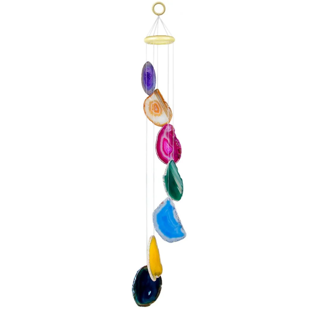 TUMBEELLUWA Multi-color Agate Slices Wind Chime Home Decoration,Crystal Collection