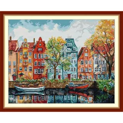 Joy Sunday Pre-printed Cross Stitch Kit Easy Pattern Aida Stamped Fabric Embroidery Set-Copenhagen