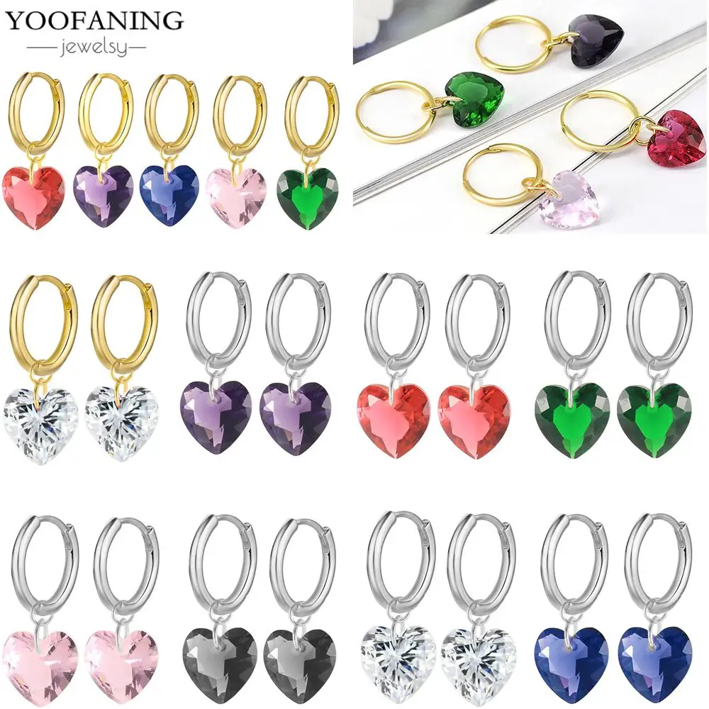 

2025 925 Sterling Silver Ear Needle Sweet Romantic Earrings Colored Zircon Heart Shaped Diamond Cute Earrings for WomenJewelry