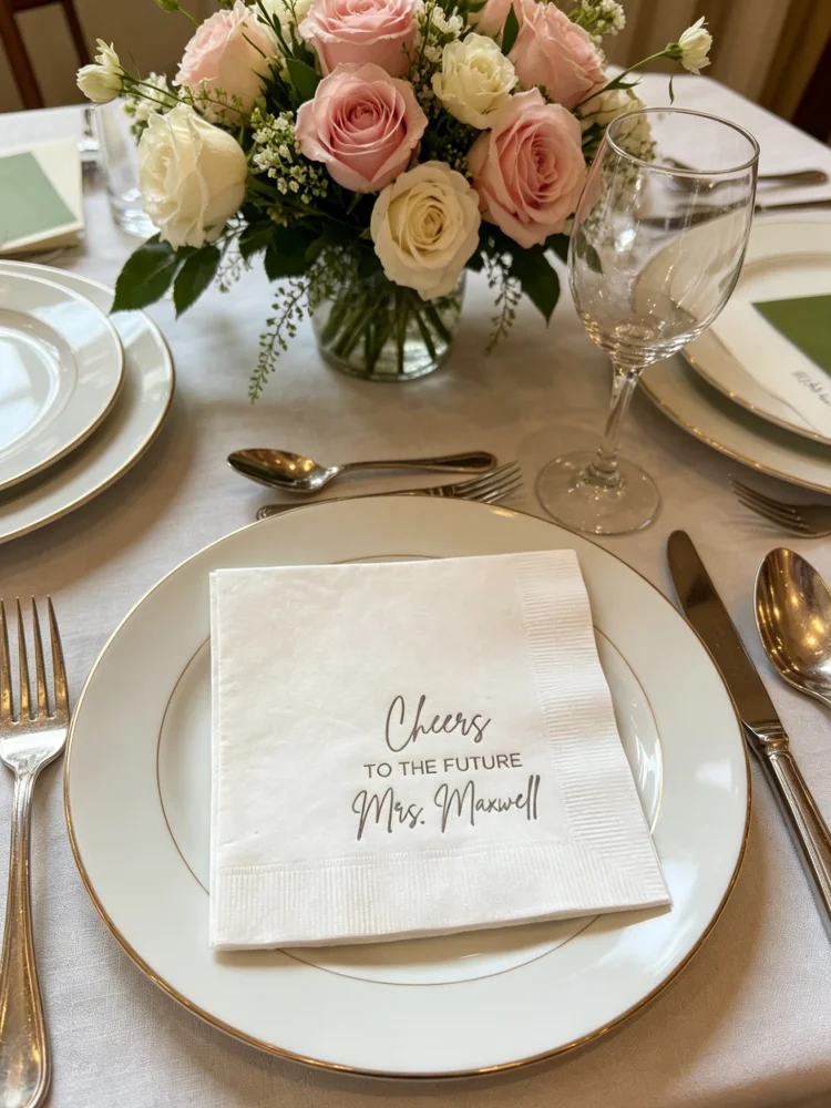 Custom Monogram Personalized Bridal Shower Napkins, Cheers To The Future Mrs Printed Disposable Cocktail Beverage Luncheon