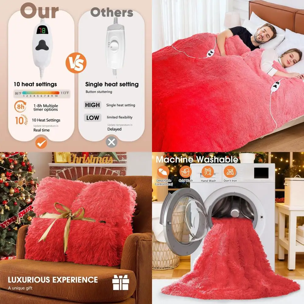 

Одеяло с подогревом размера «queen-size», искусственный мех и шерпа, 10 вариантов тепла, 5 таймеров, 84x90, рубиновое вино