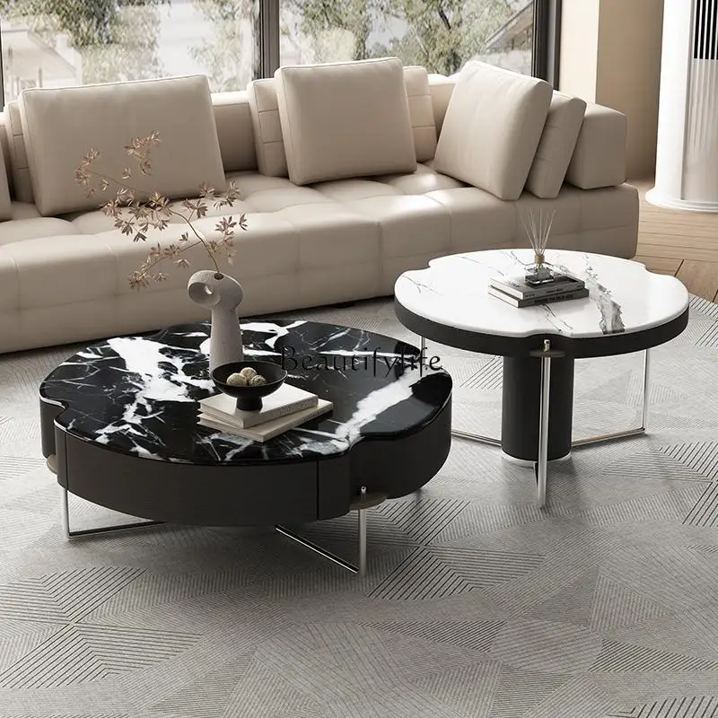 

Microcrystalline stone light luxury coffee table modern minimalist storage Italian plum blossom shaped coffee table