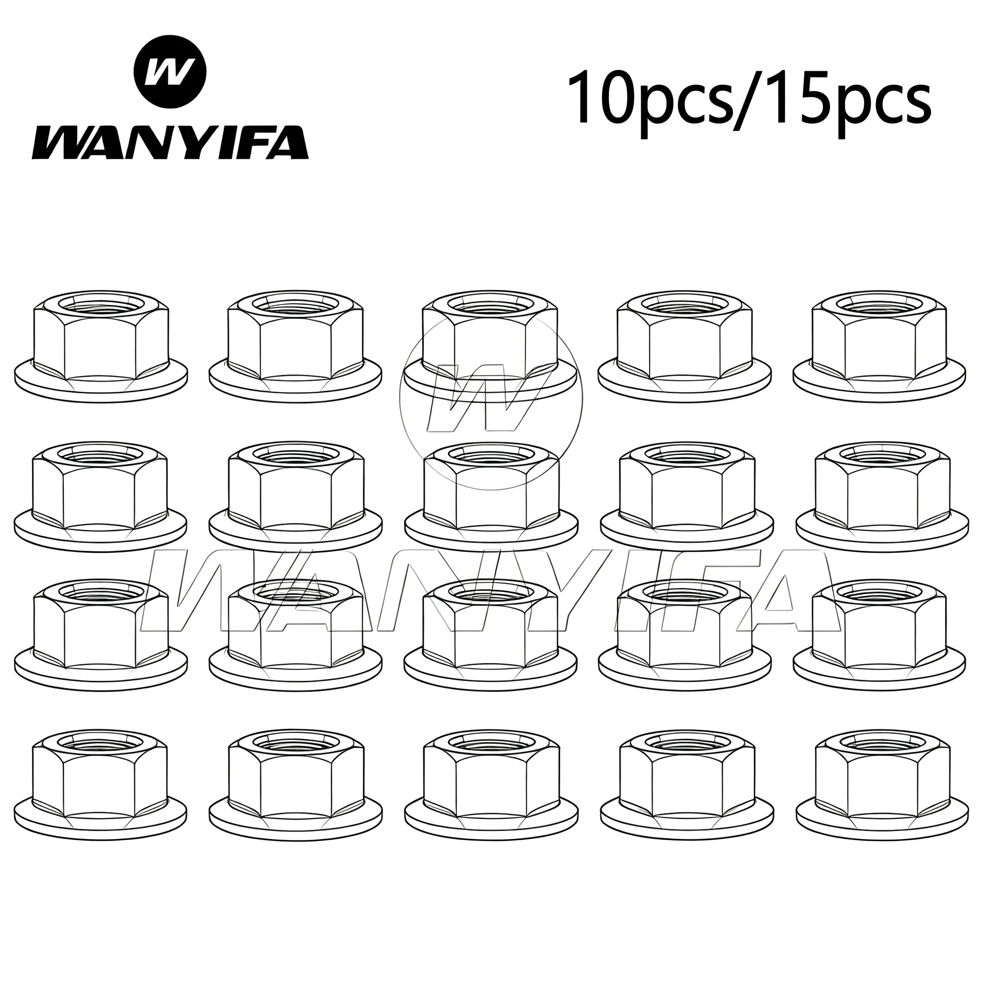 Wanyifa  Titanium Nut M5/M6/M8/M10/M12/M14/M16  for Motorcycle Bicycle Bike direct sales Flange Nut Screw Bolt 10/15pcs
