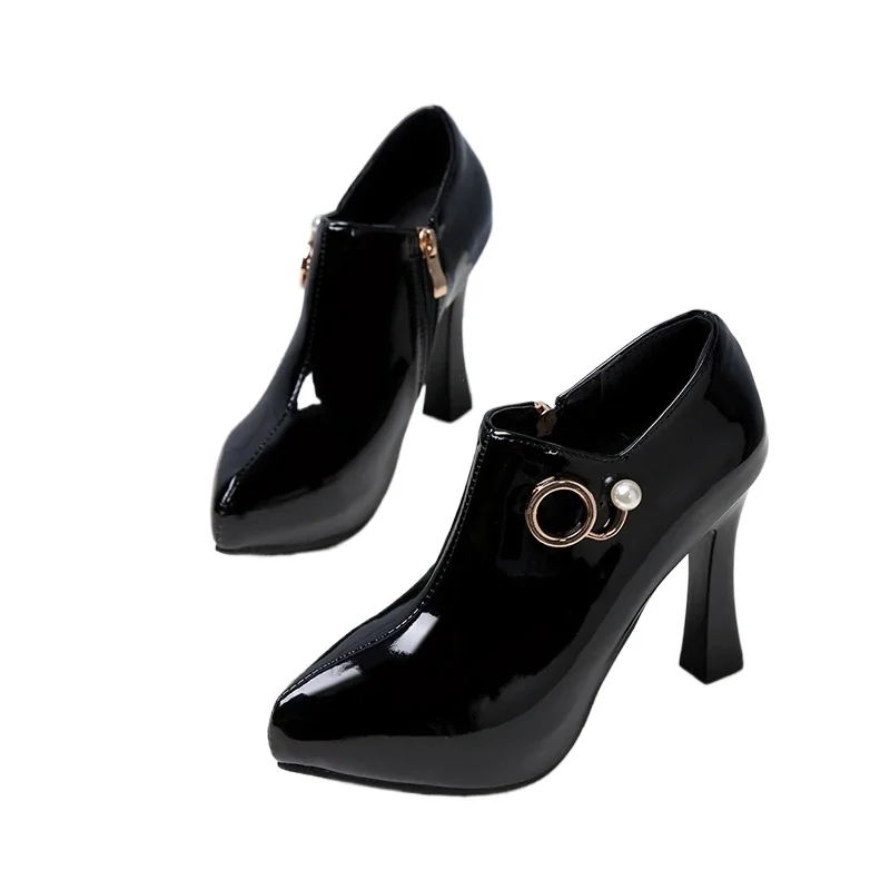 

Женская обувь, пикантная модная обувь с острым носком и боковой молнией на высоком каблуке, лакированная кожа, вечерние свадебные туфли на платформе, большой размер 31 50 T2185-2
