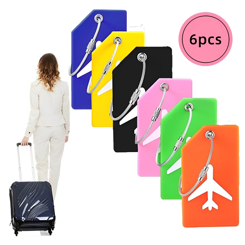 

6Pcs Women Men Cute Travel Accessories Silicon Luggage Tags Suitcase ID Name Address Holder Baggage Tag Unisex Label High Qualit