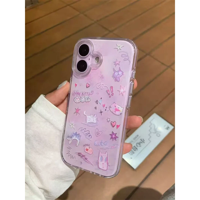 العصرية الكورية Ins الخزامى الأرجواني الكرتون التوضيح جراب هاتف آيفون 17 16 15 14 13 12 11 برو ماكس زائد بساطتها غطاء