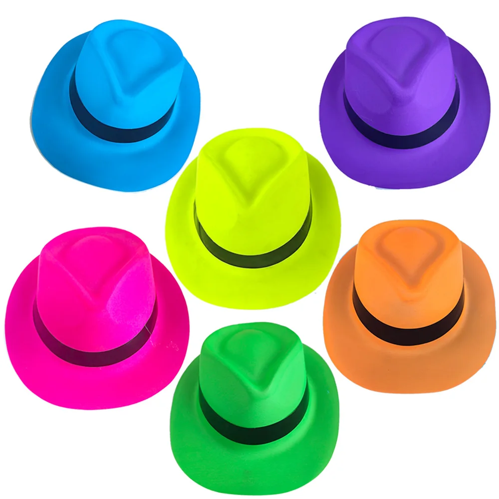 Neon Party Supplies Yellow Pink Blue Orange Green Plastic Hats 80s 90s Disco Birthday Gangster Party Music Dance Party Props