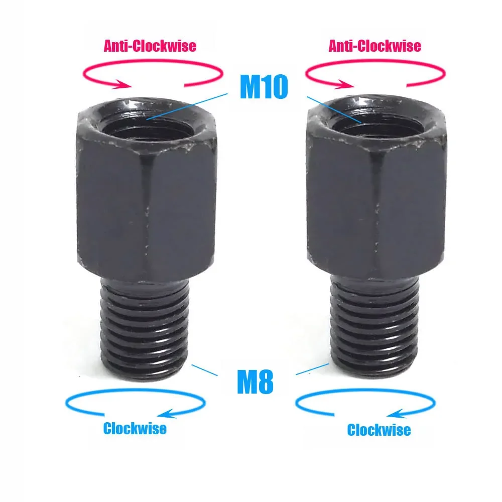 1 Paar schwarze Motorrad-Spiegeladapter M10 10 mm M8 8 mm Rückspiegel Umwandlungsschraube im Uhrzeigersinn Anti-Uhr Rechts-Links-Gewinde