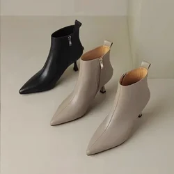 Boots Women Short Boots Autumn and Winter 2023 New High Heel Thin Heel Versatile Leather Fashion Boots Women Heels Women