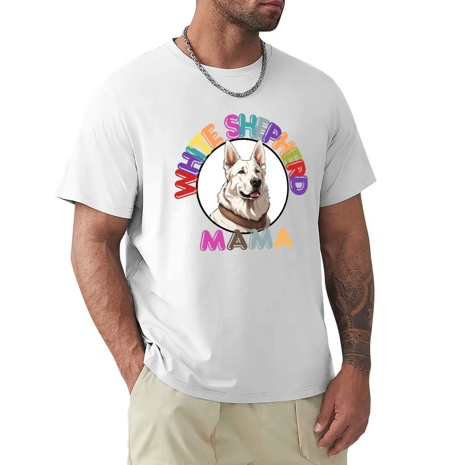 Colorful Aesthetic With a Dog Breed White Swiss Shepherd Dog Dog Mama T-Shirt customs design your own summer tops t shirts men