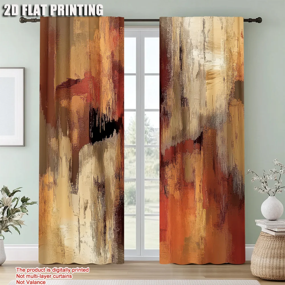 2Pcs Abstract Rust Curtains Decorative Art Suitable For Bedroom Living Room Machine Washable Artistic Design