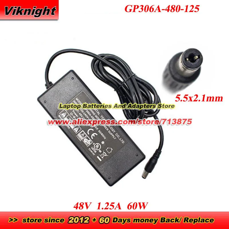 GP306A-480-125 AC Adapter for GOSPELL 48V 1.25A 60W Power Supply with 5.5x2.1mm tip Power Adapter