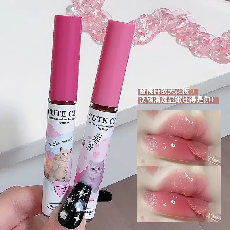 Daimanpu lindo gato jugar divertido espejo labio esmalte conjunto Shantou maquillaje claro labio esmalte verano labio esmalte