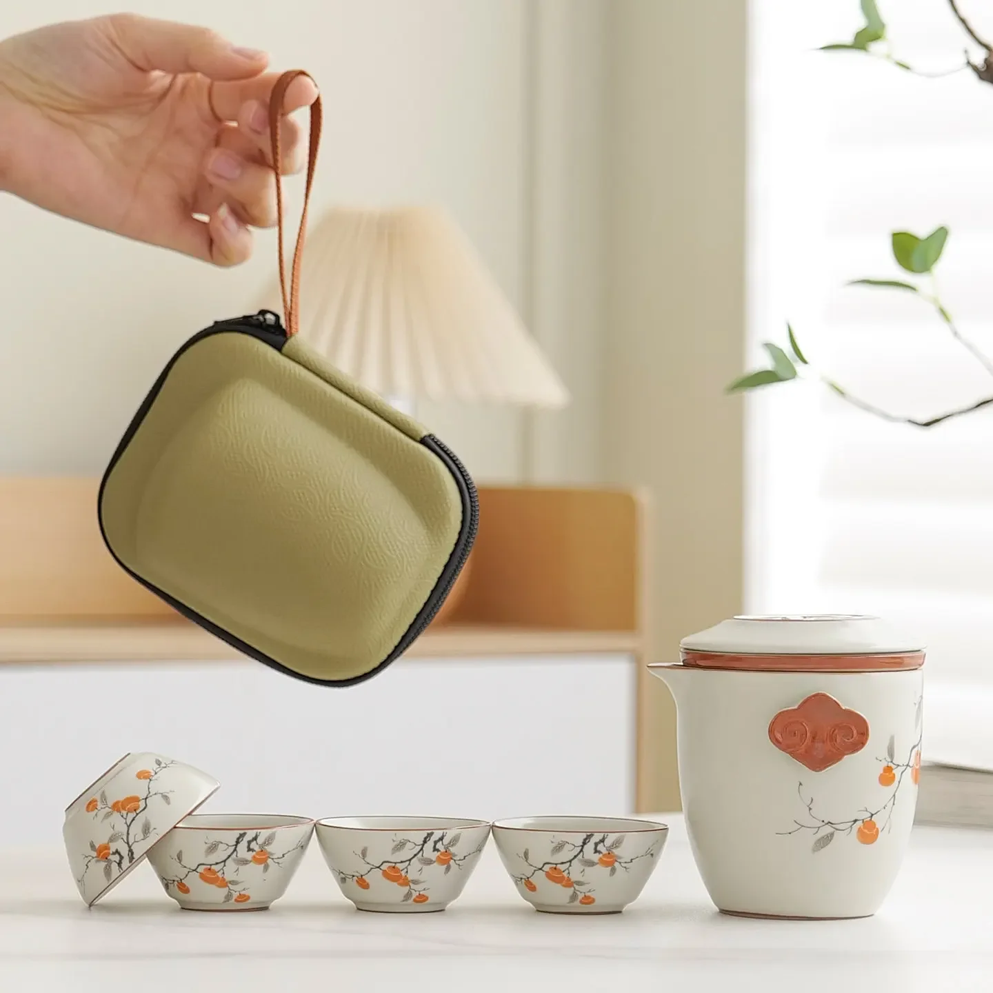 Portable Ru Kiln Travel Tea Set One Pot Four Cups Ceramic Teapot Camping Tea Tools Set Luxury Complete Set of Kung Fu Tea Cup