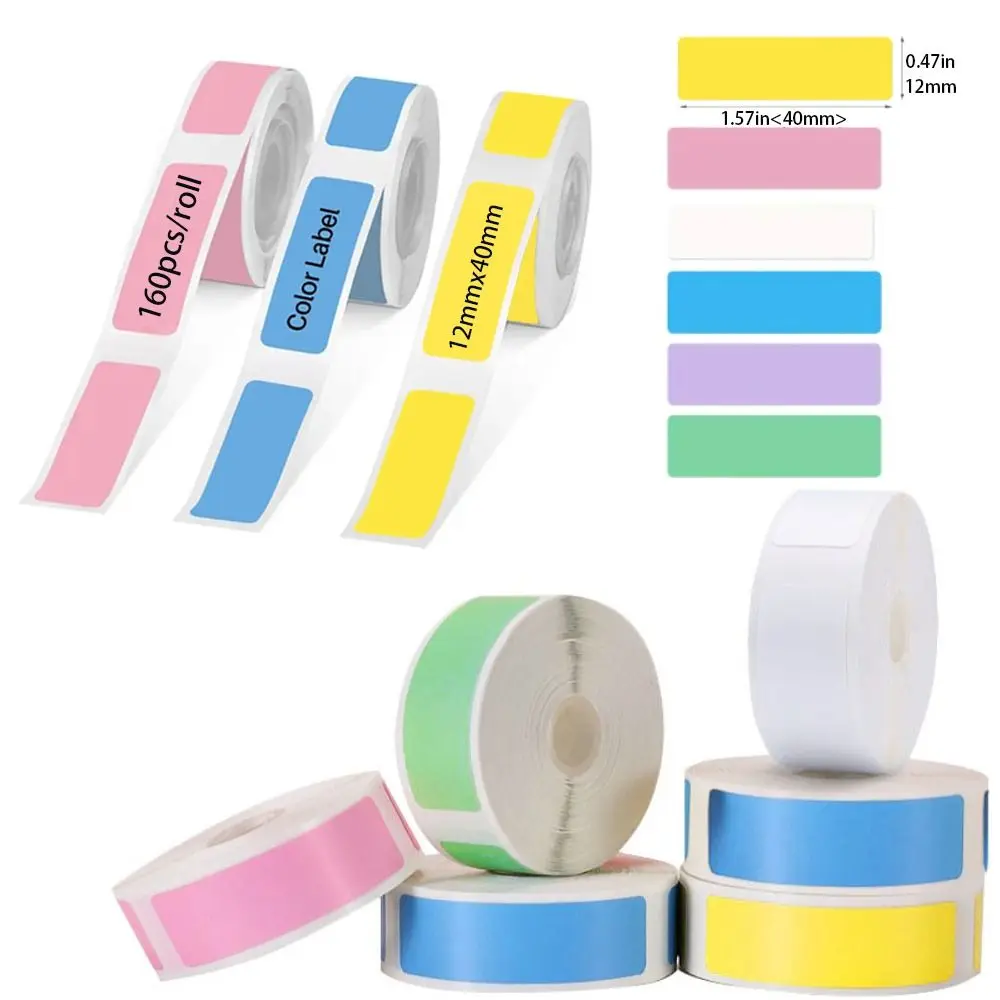 Colorful Adhesive Label Maker Paper 12mm×40mm 160/Roll Label Tape Print Stickers Self-Adhesive Labels Office Supplies