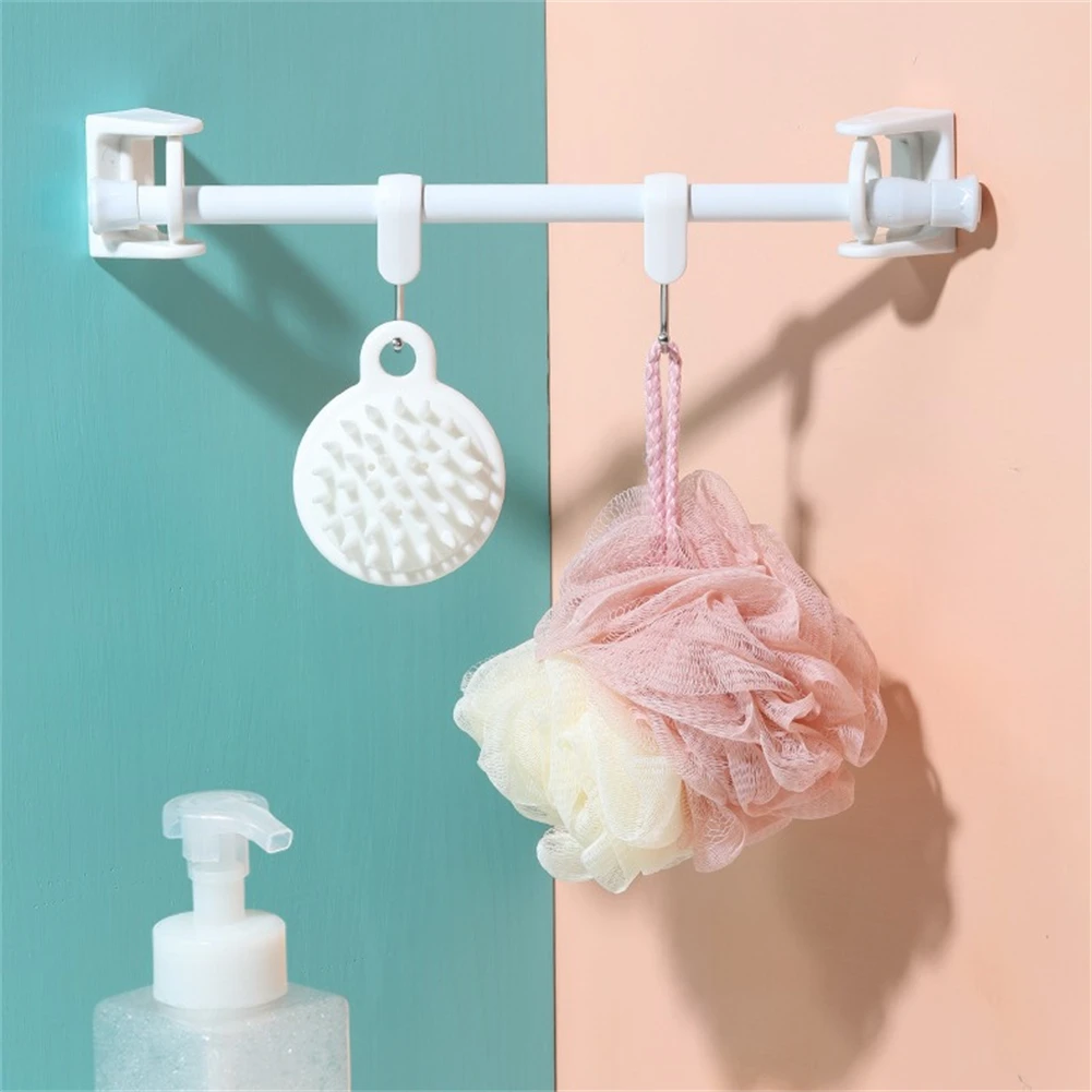 2Pcs Self-Adhesives Adjustable Style Triangle Ring Adjustable Rod Hook Support Bracket No Punching Bath Curtain Rod Holder