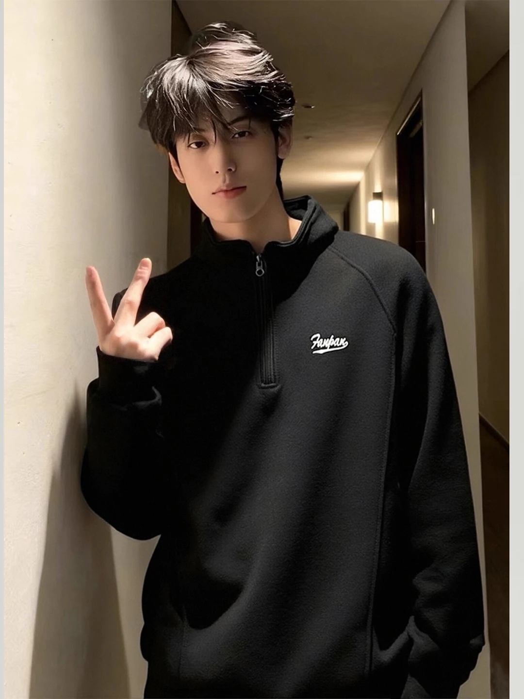 

Cleanfit American Splice f Zipper Hoodl Long Sve Stand Collar irt for Men Spring Heavyweight T-irt