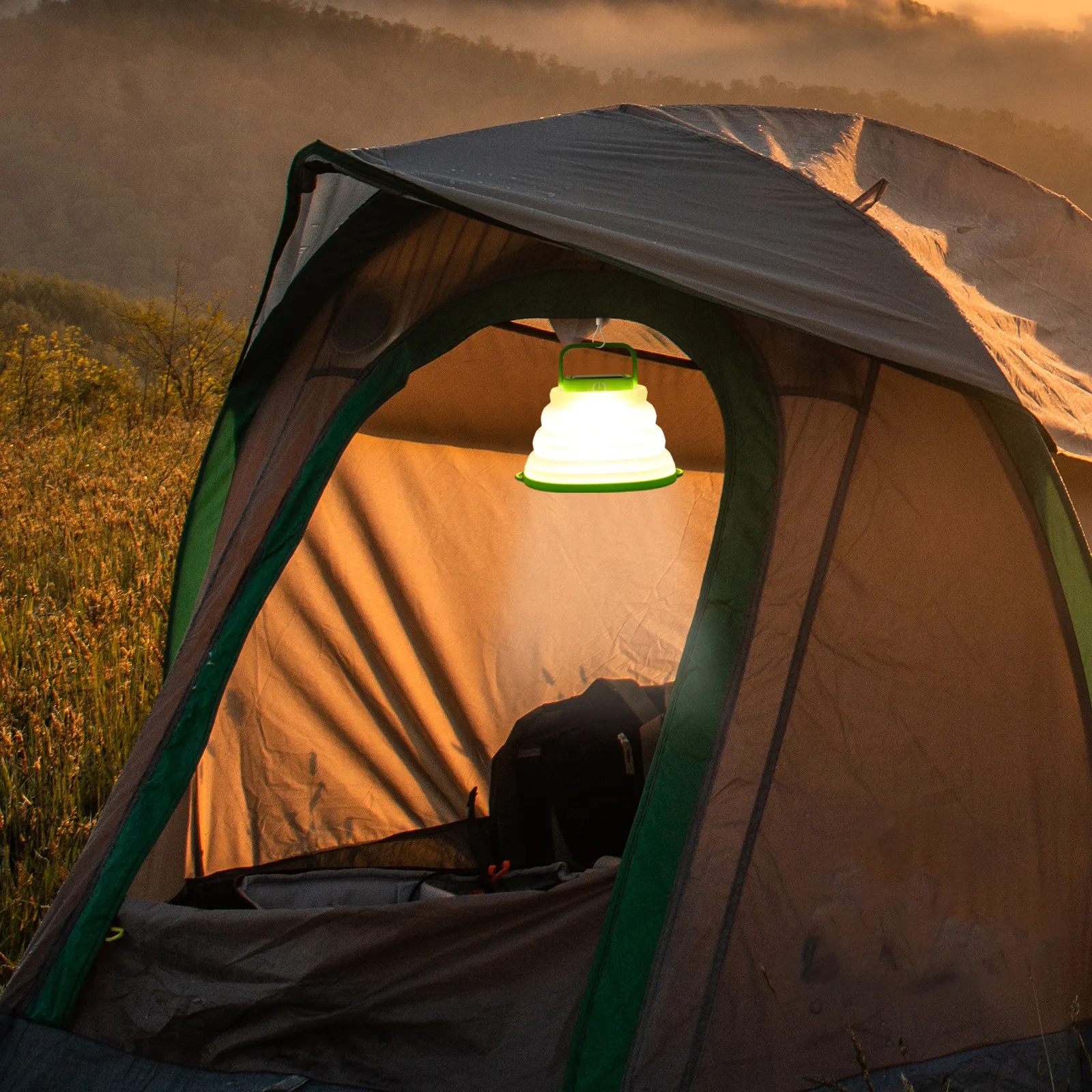 

Компактный светодиодный фонарь для кемпинга на солнечной энергии с противоскользящей ручкой, силиконовый светильник для палатки, лампа для активного отдыха на природе