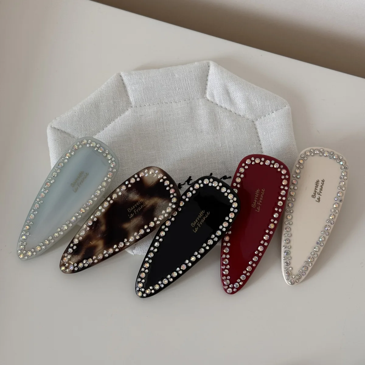 Hair Clip Acetate Rhinestone Letter Duckbill Soft Non Slip Side Bangs Holder Lightweight Durable for Daily Home Travel Office