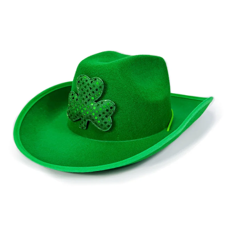 2025 New Irish Party Green Western Cowboy Hat Ireland National Holiday St Patrick's Day Clover Hats Carnival Party Fedora Caps