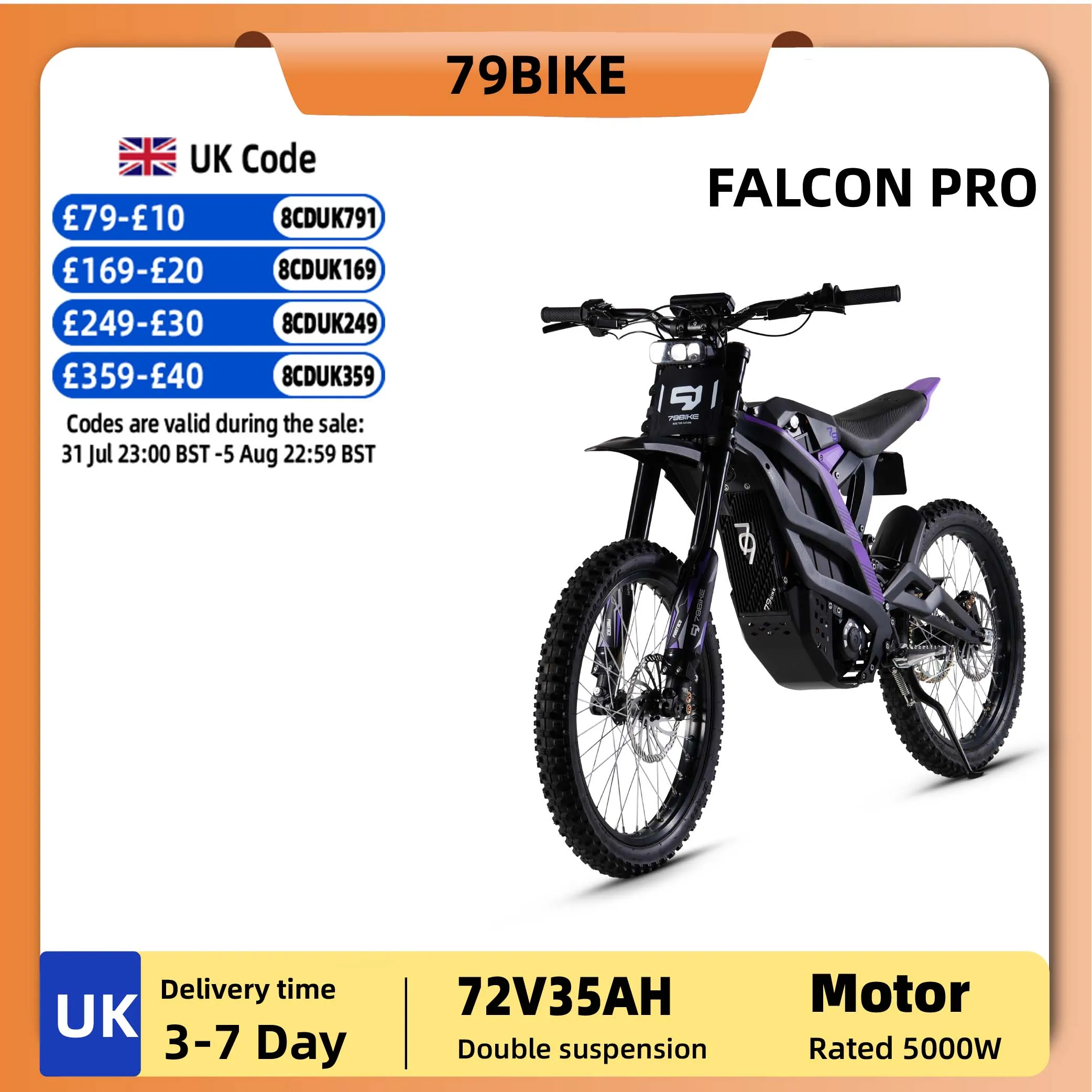 79BIKE FALCON PRO motocicleta de montaña electrónica, moto de cross eléctrica con motor de 5000W, motocicleta de ciudad 72V35AH, motocicleta eléctrica