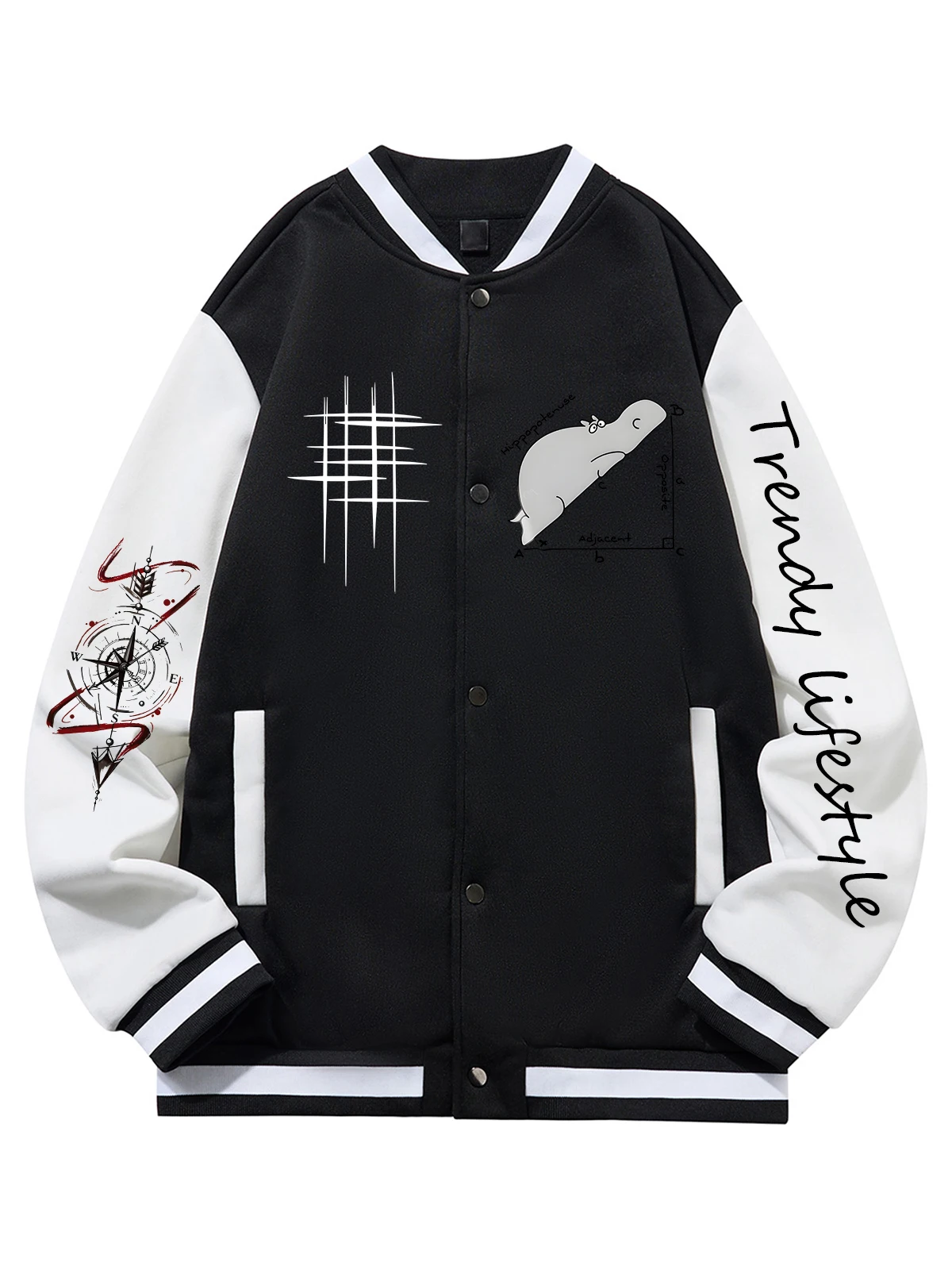 

Black Blue Green Double-Sided Print Jacket Loose Oversized XS-XXL Unisex Baseball Jacket Streetwear Coat Warm Fleece Soft Jacket