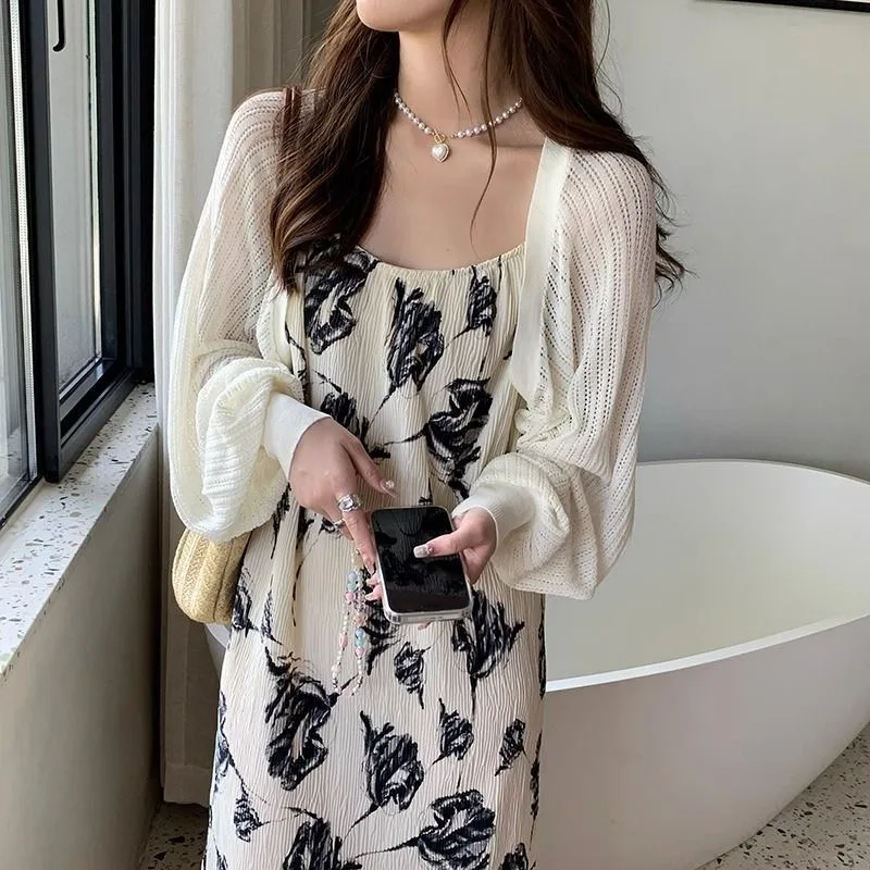 

Sheer Mesh Cropped Bolero Women Ice Silk Knitted Sun-Proof Cardigan Puff Sleeve Shrug Shawl Summer Thin Jacket Blouse