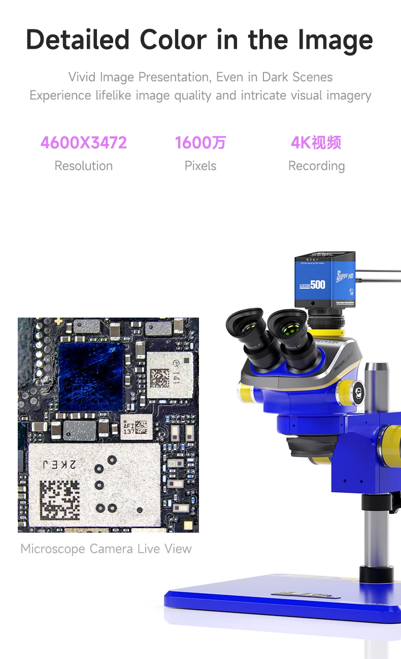 Imagem -05 - Câmera de Microscópio Industrial Mecânico Vídeo hd 4k Trinocular para Eletrônica Reparo de Solda Pcb Mos4k Pro