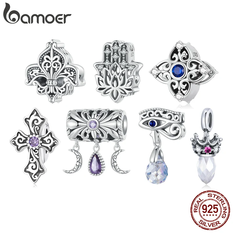 Bamoer 925 Sterling Silver Vintage Iris Charms Retro Pattern Devil Eye Beads for Women Bracelet & Bangle DIY Fine Jewelry