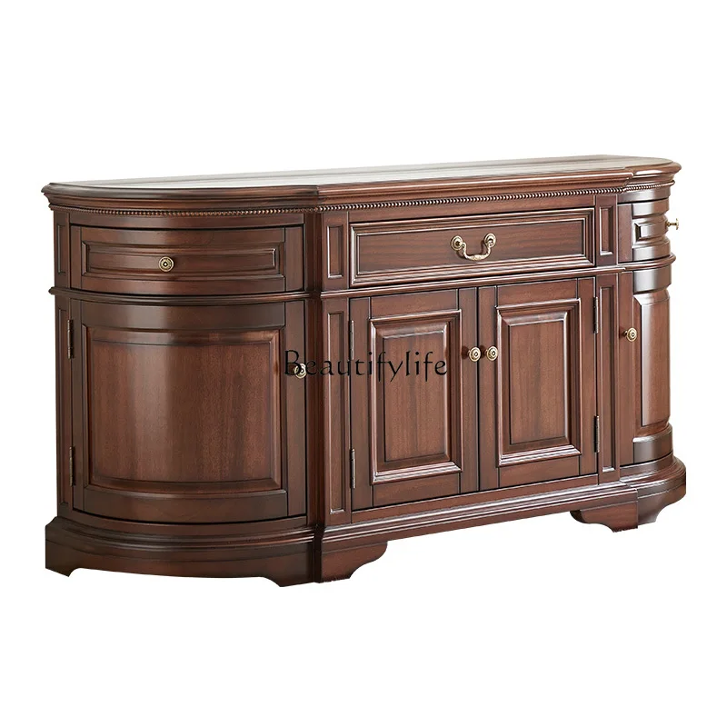

American solid wood dining side cabinet, black walnut semicircular solid wood entrance cabinet