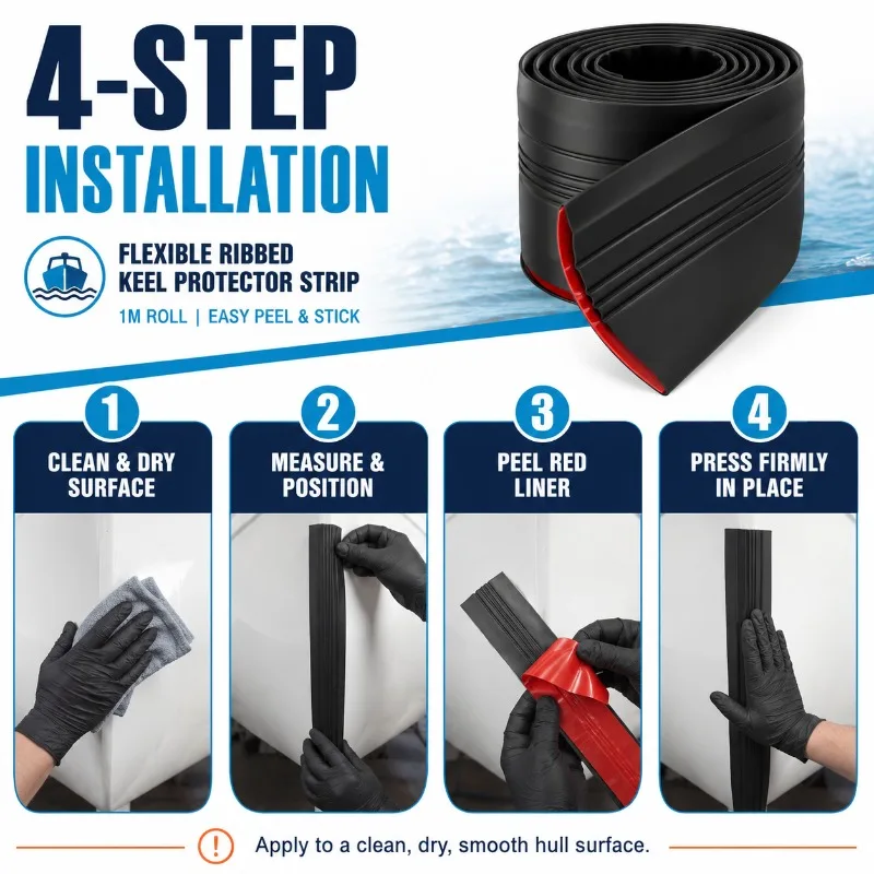 Bootskielschutz für Glasfaser- und Aluminiumboote, robust, selbstklebend, zum Schutz des Rumpfes vor Kratzern durch Steine und Rampen. – Detail 2