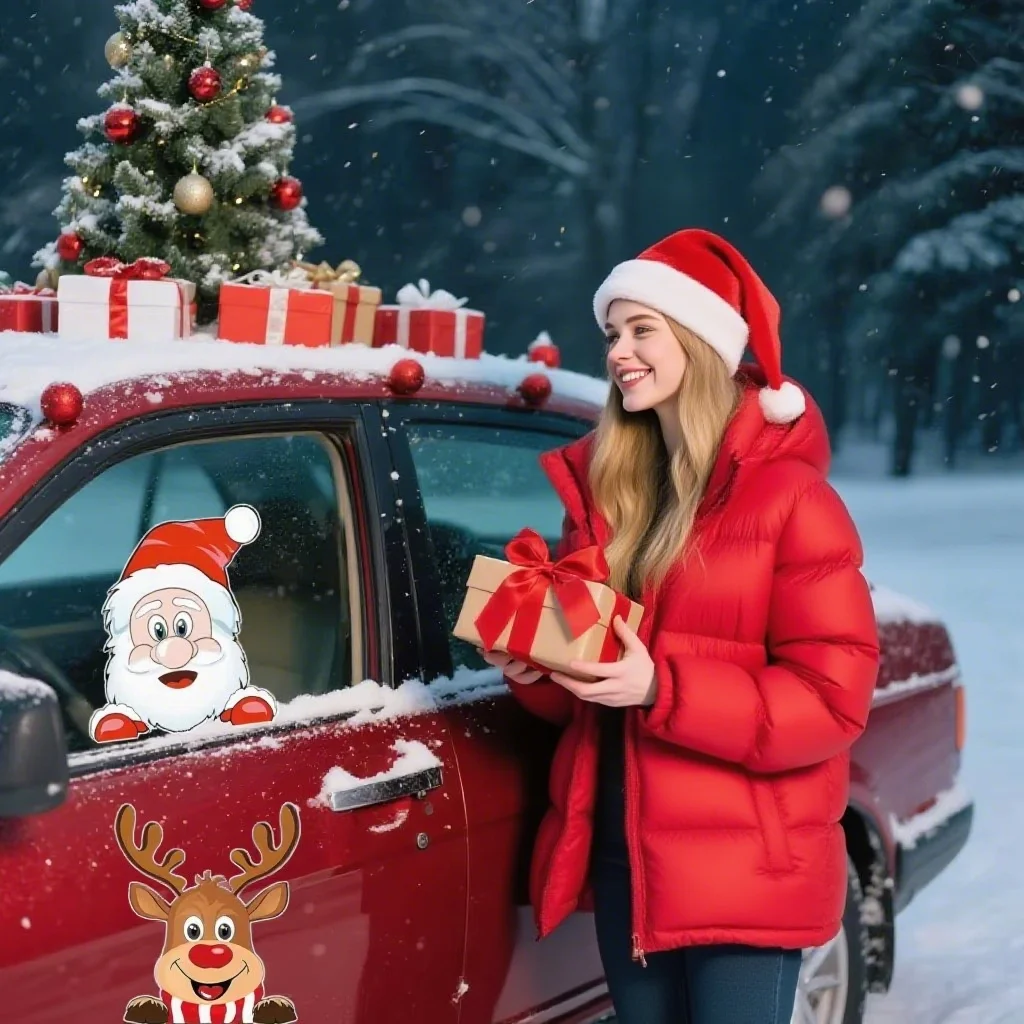 Weihnachten Auto Tür Aufkleber Santa Claus Rentier Motorrad Aufkleber Wasserdicht Dekor Abdeckung Kratzer Auto Fenster Weihnachten Aufkleber