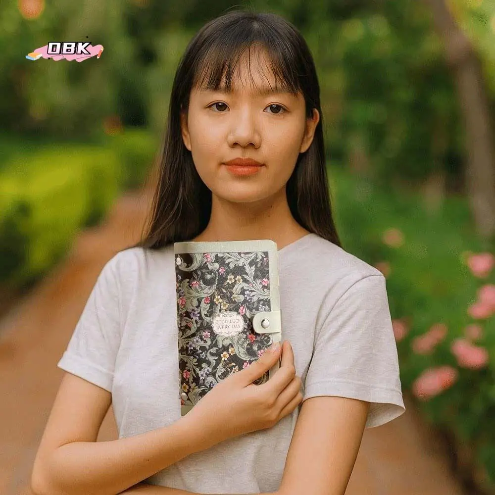 Quaderno con bottoni A6 per denaro, antispruzzo, fiore d'acqua, stampato, contanti, budget, diario, blocco note, piano giornaliero, libro di risparmio in pelle