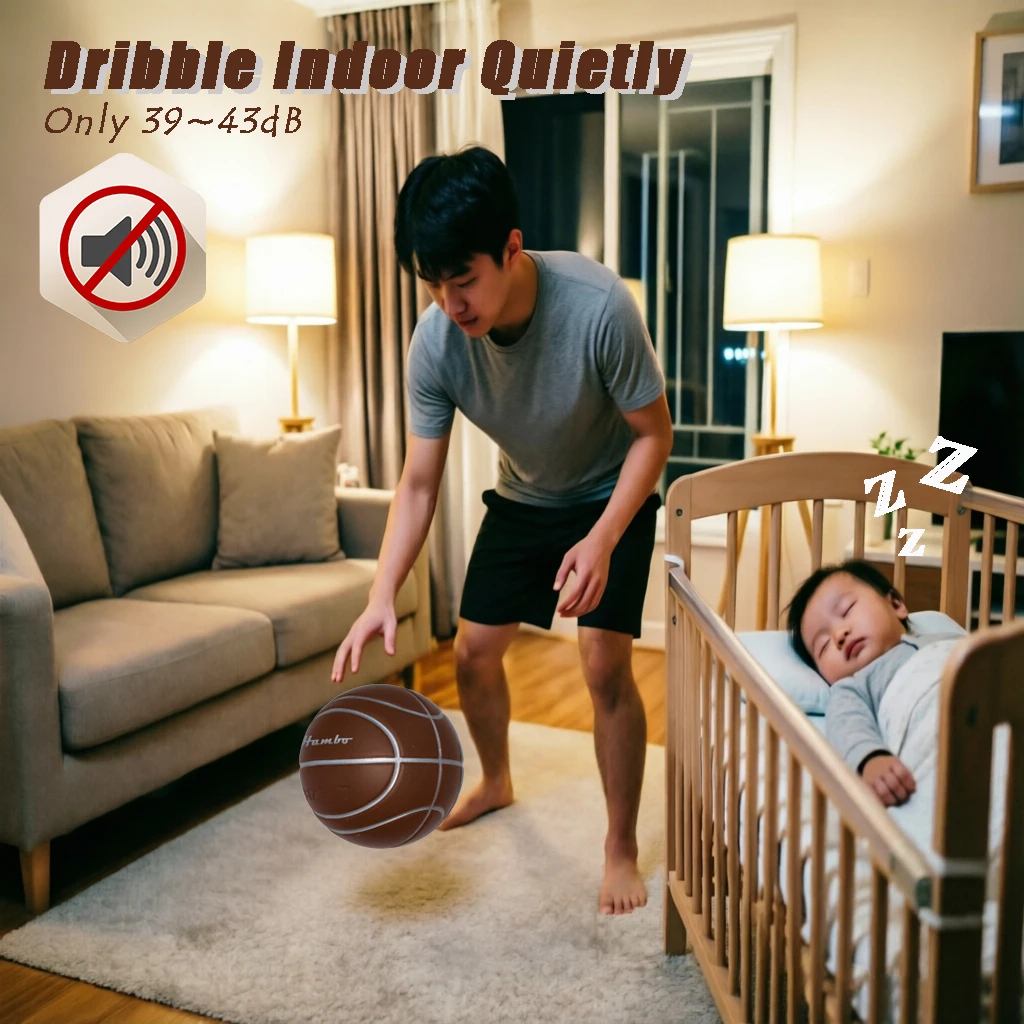 Balón de Baloncesto Silencioso de Espuma sin Aire para Interiores, 600G-Talla 7 para Hombres, 450G-Talla 6 para Mujeres/Adolescentes, 350G-Talla 4 para Niños, para un Drible Silencioso