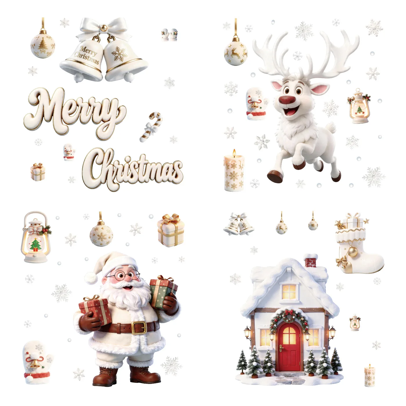 Christmas Static Glass Window Stickers, Santa Claus Snowman Reindeer Snowflake Decals for Store Window & Holiday