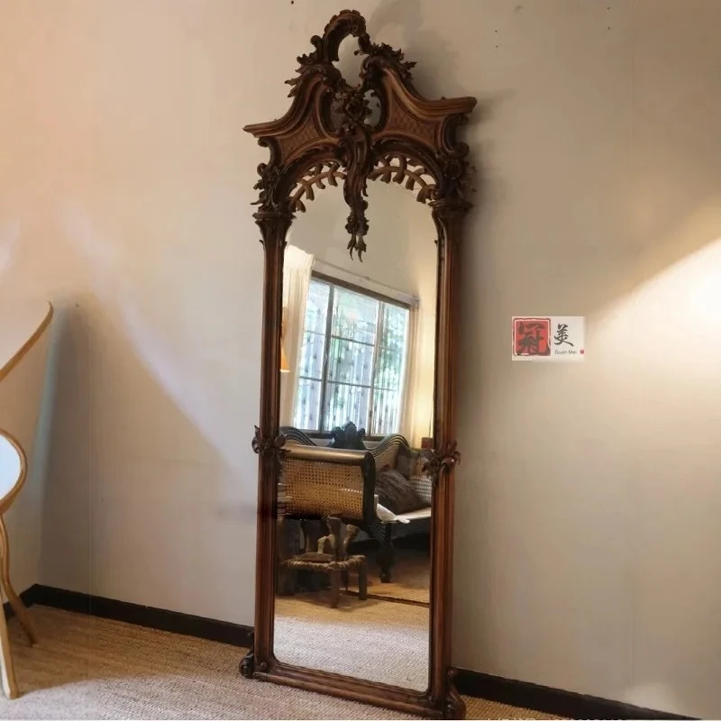 

French engraving, villa retro wall-to-wall floor mirror, American luxury fitting mirror, European wall-mounted dressing mirror