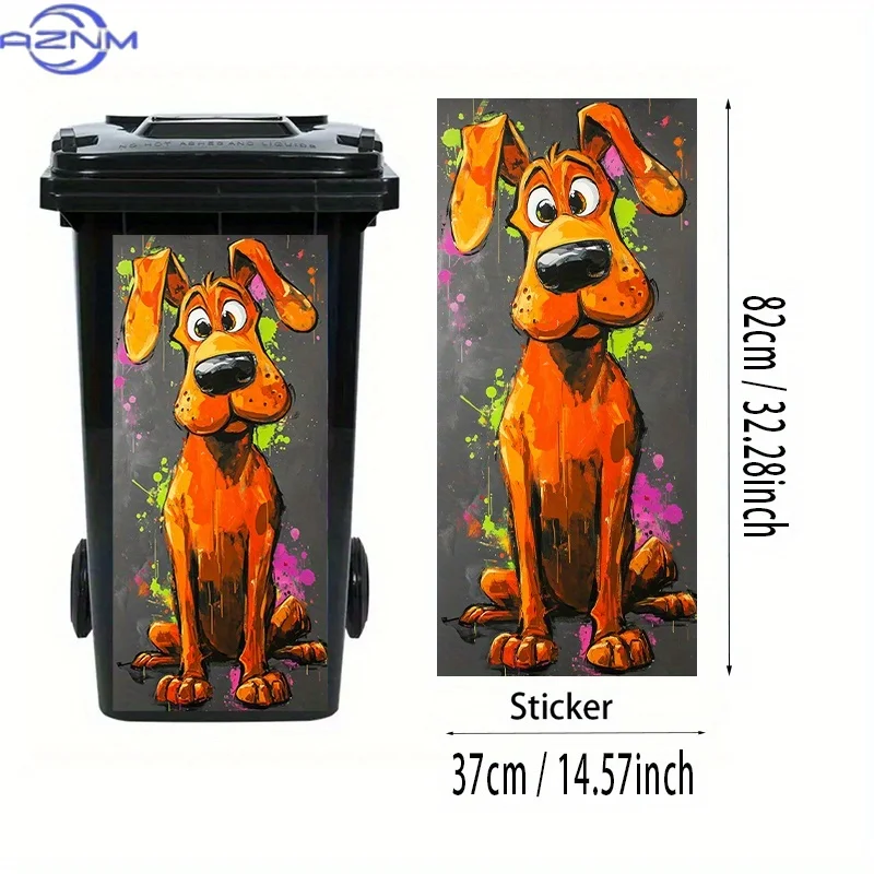 One Cartoon Funny Dog Trash Can Sticker, Abstract Graffiti Style, Vibrant Colors, Waterproof Wall and Kitchen Decor Trash Can view 3